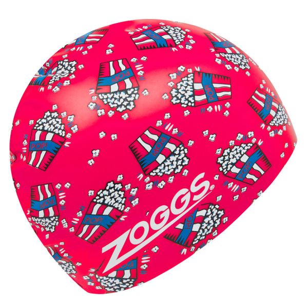 Шапочка для плавания Zoggs Silicone Printed (красный, рисунок попкорн)