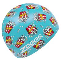 Шапочка для плавания Zoggs Silicone Printed (голубой, рисунок попкорн)