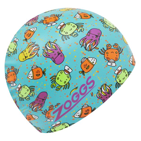 Шапочка для плавания Zoggs Silicone Printed (голубой, морской рисунок)