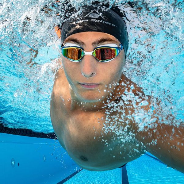 Очки для плавания Aqua Sphere Fastlane (бело-голубой, зеркально-красные линзы)