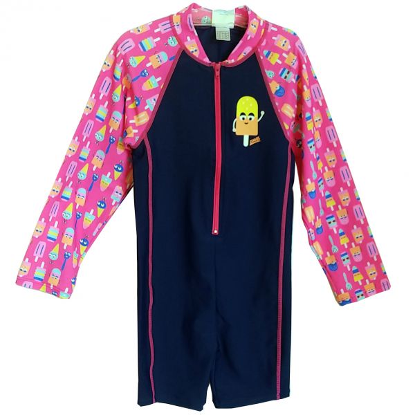 Костюм для плавания Zoggs Long Sleeve детский лайкровый (черно-розовый)